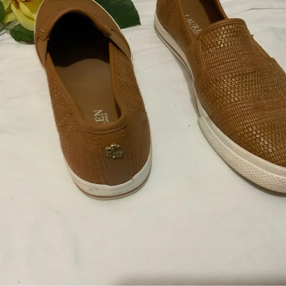 Lauren by Ralph Lauren Jinny Womens Woven Slip-On Sneaker. Tan Cushionin 8 B